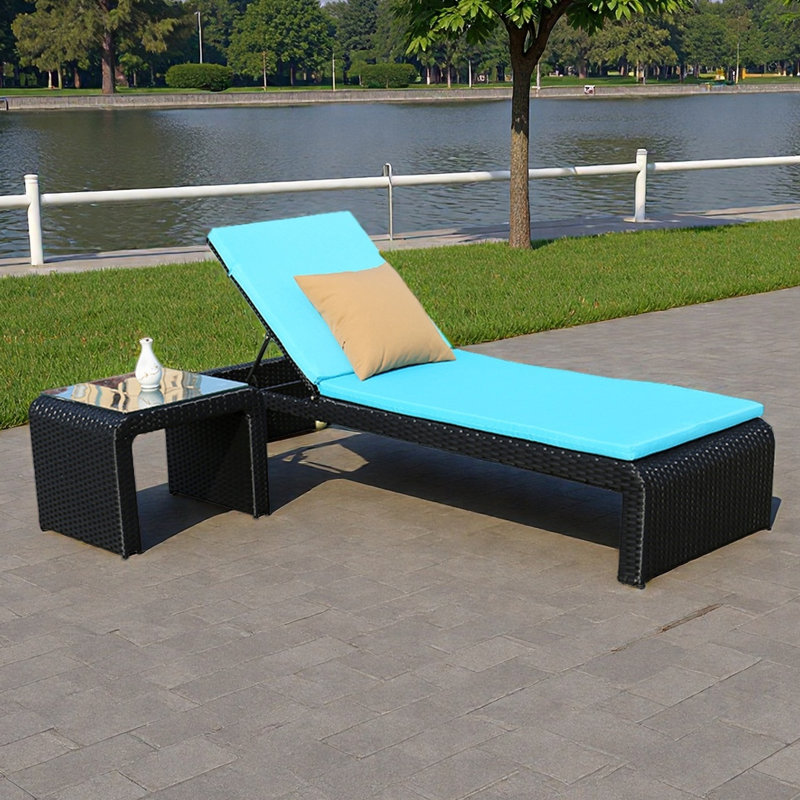 Outdoor Pool Leisure Beach Lounge Chair, Blue, Black