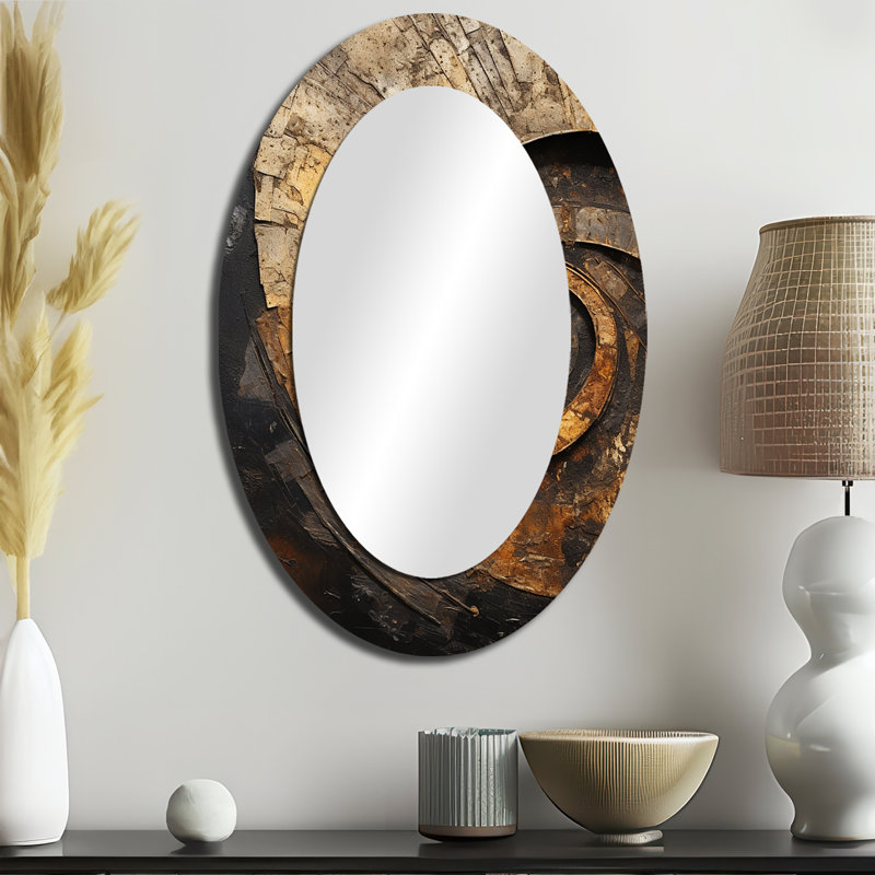 Or noir Timeless Turn I - Miroir mural ovale moderne doré, 36 po x 24 po