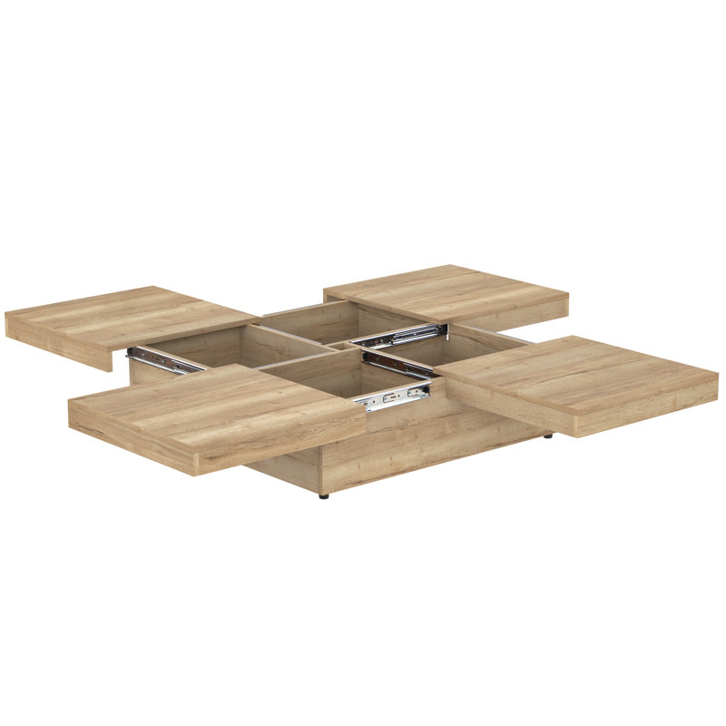 Table basse carrée avec plateau coulissant et rangement caché