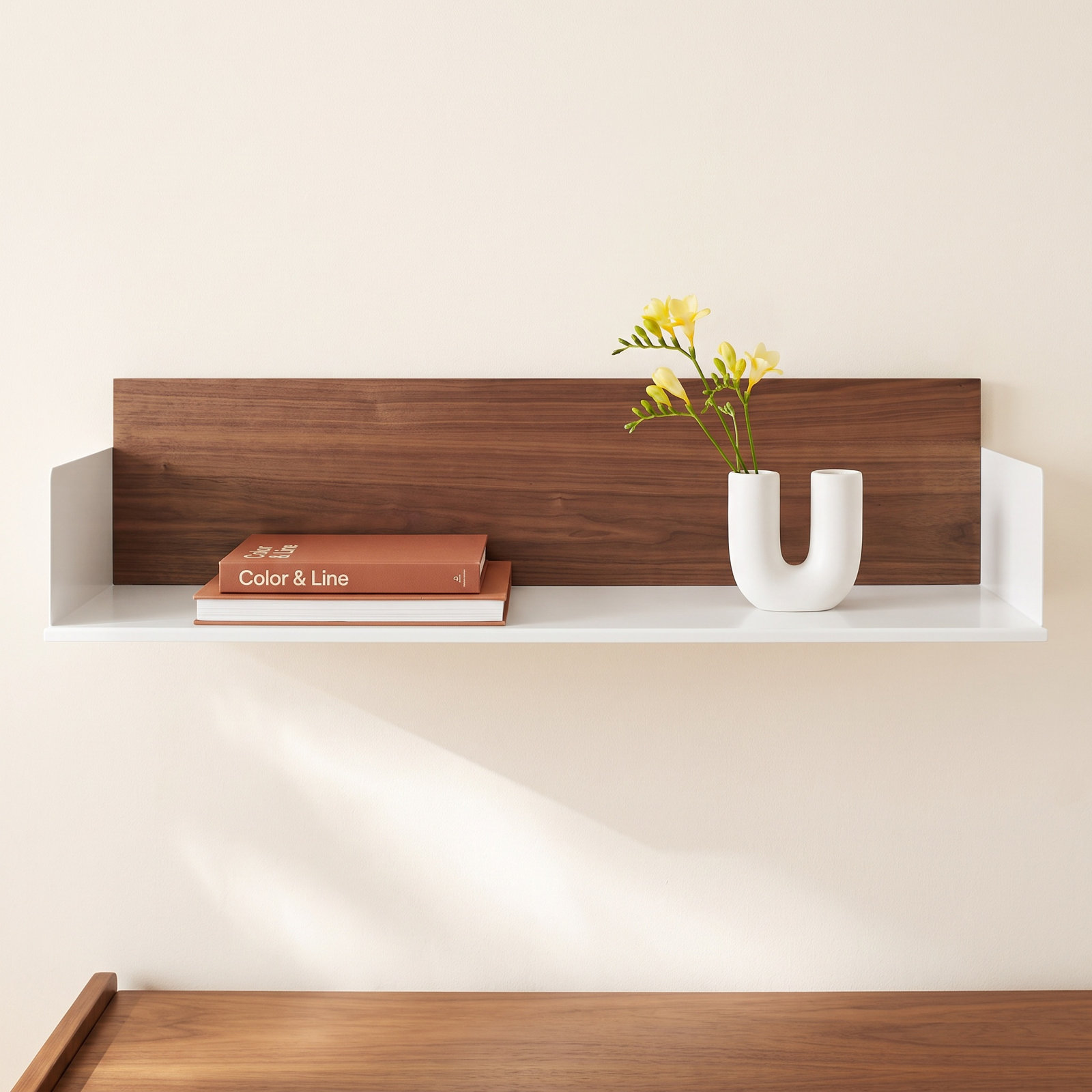 Wonder 38" Accent Shelf, Walnut/White