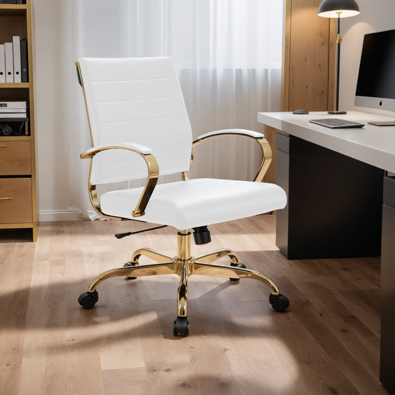 Naudain Leather Office Chair – Modern Executive Swivel Task Chair with Wheels, Adjustable Height & Padded Arms for Desk or Conference Room