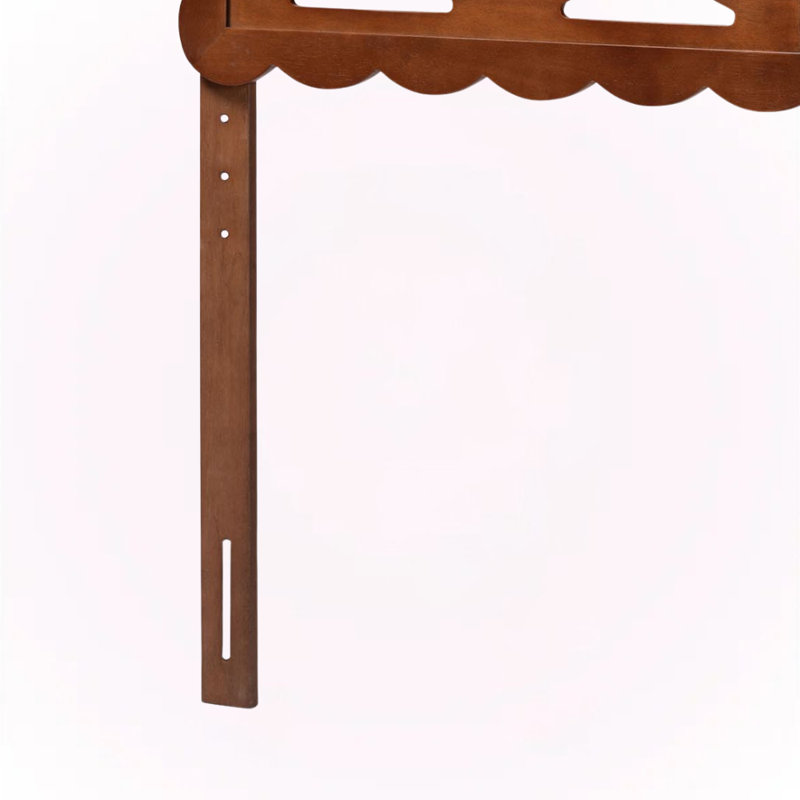 Bryn Queen Size Wood Headboard with Scalloped Frame in Geometric Cutout Decorative Panel, Brown , Queen