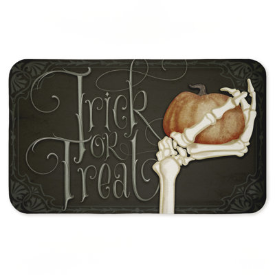 Trick Or Treat Skeleton Hand Printed Anti-Fatigue Floor Mat, design by Nicole Tamarin, 30"x18"
