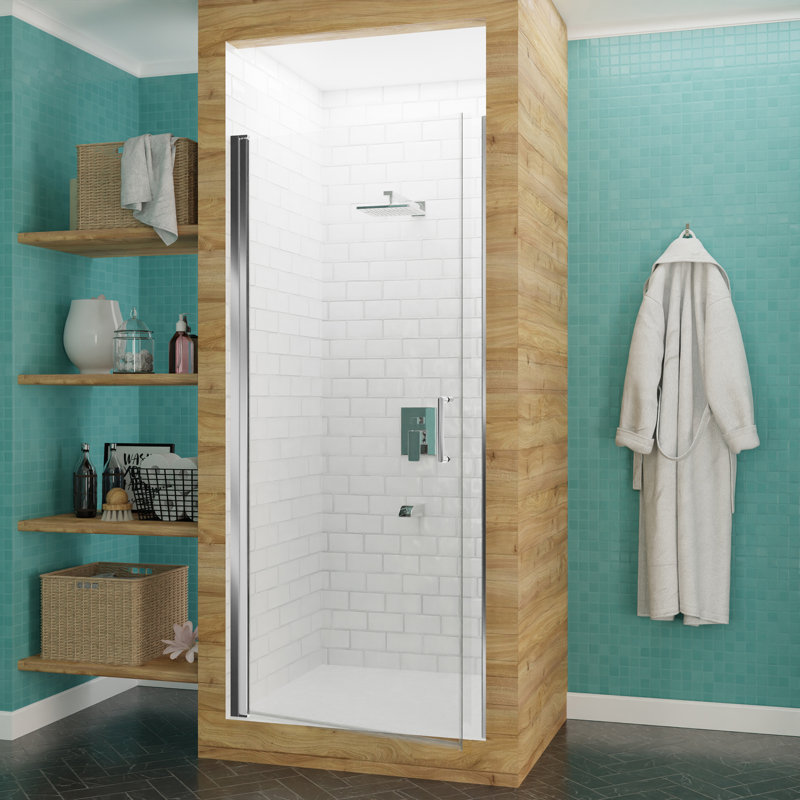 Lancer Series 23.4 in. W x 72 in. H Hinged Semi-Frameless Shower Door with Clear Glass, Polished Chrome