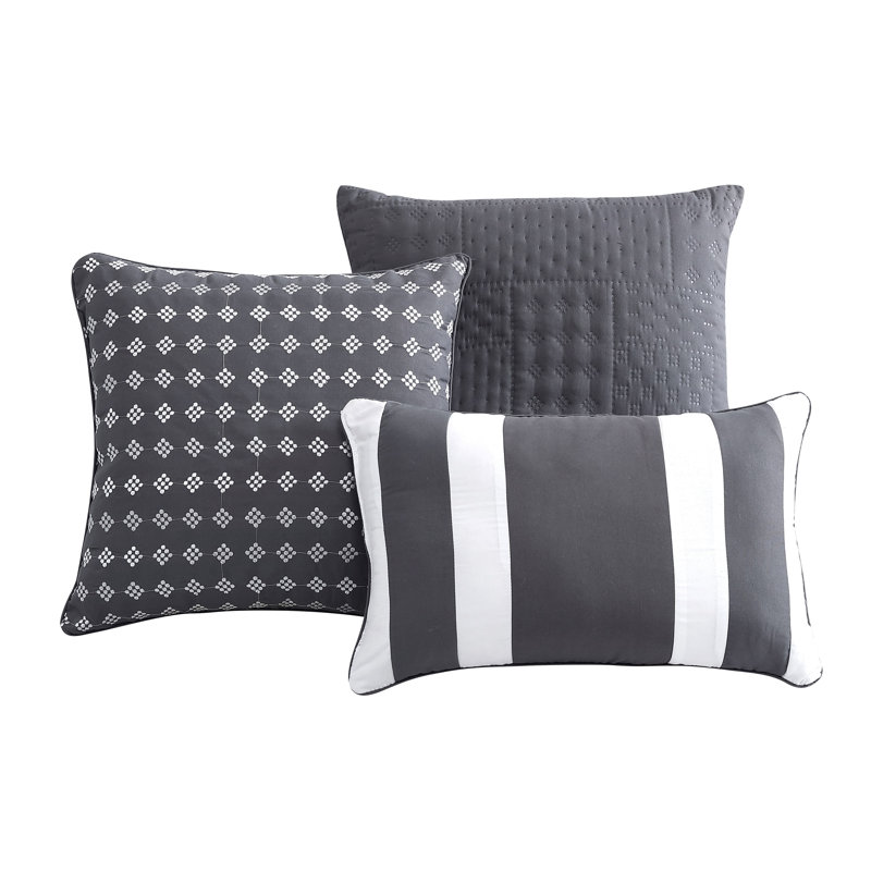 Ensemble d'édredon réversible moiré Yardley, Gris, Édredon simple et 7 pièces supplémentaires