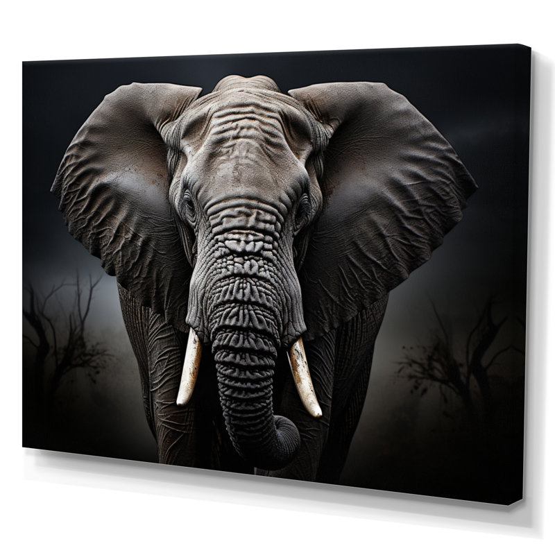 Éléphant silencieux majestueux III - Éléphant, art mural, H 16 po x l 32 po x P 1 po, Toile tendue
