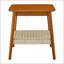 Mid-Century Walnut Coffee Table with Rattan Shelf – Space-Saving Boho Piece for Living Room, Easy to Assemble & Clean