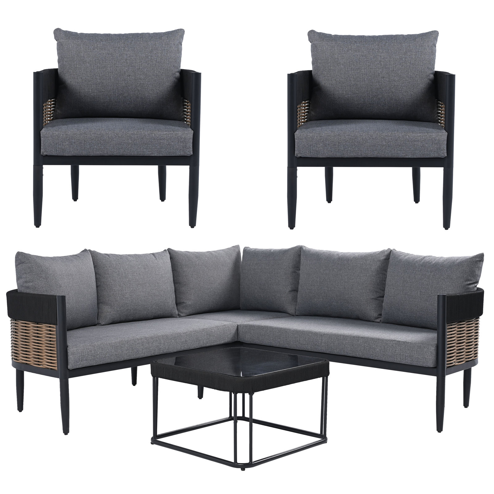 Corrente 5 Piece Outdoor Sofa Conversation Set, Gray