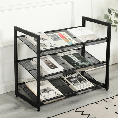 Rangement à chaussures à 3 niveaux pour la porte d'entrée et les espaces restreints, étagère en métal noir avec tablettes en filet supérieures, 2 angles réglables, embouts en caoutchouc antidérapants, placard de chambre à coucher facile à assembler,