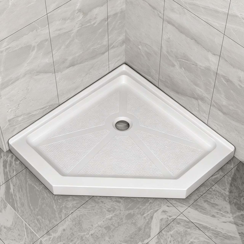 Rainlex 36in x 36in x 3.55in Neo-Angle Shower Base White ABS Material Anti-Skid Easy Install Modern Design