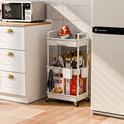 Chariot utilitaire roulant à 3 niveaux avec tiroir, chariot utilitaire en outil de rangement multifonctionnel pour la cuisine, la salle de bain, le salon et le bureau