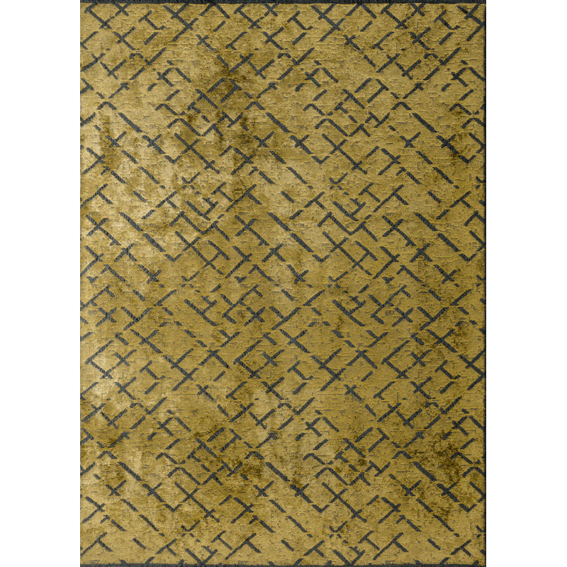 Rapture Green Abstract Luxury Area Rug, Rectangle 7'10" x 9'10", Ochre Yellow
