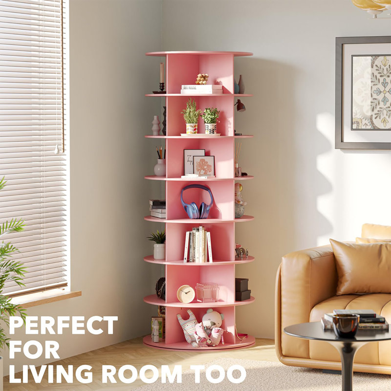7-Tier 360° Rotating Shoe Rack Tower, Spinning Lazy Susan Shoe Storage Carousel for Closet Entryway, Pink