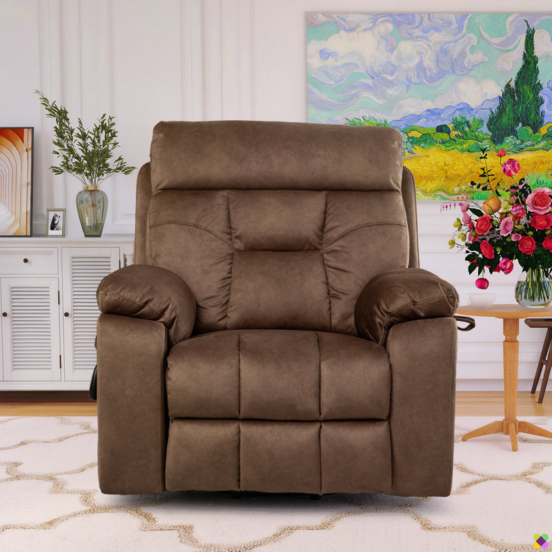 Ryun 40.94"W Oversize Upholsetery Liftable Massage Heater Power Recliner, Cup Holders, Dual Remote, Brown