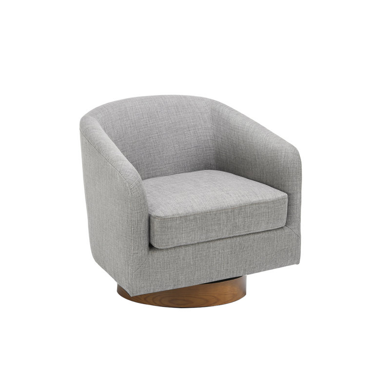 72Cm Wide Swivel Barrel Chair, Light Grey Linen Blend