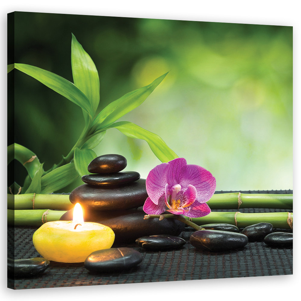 Leinwandbild Kerzen, Blumen, Orchidee Wellness