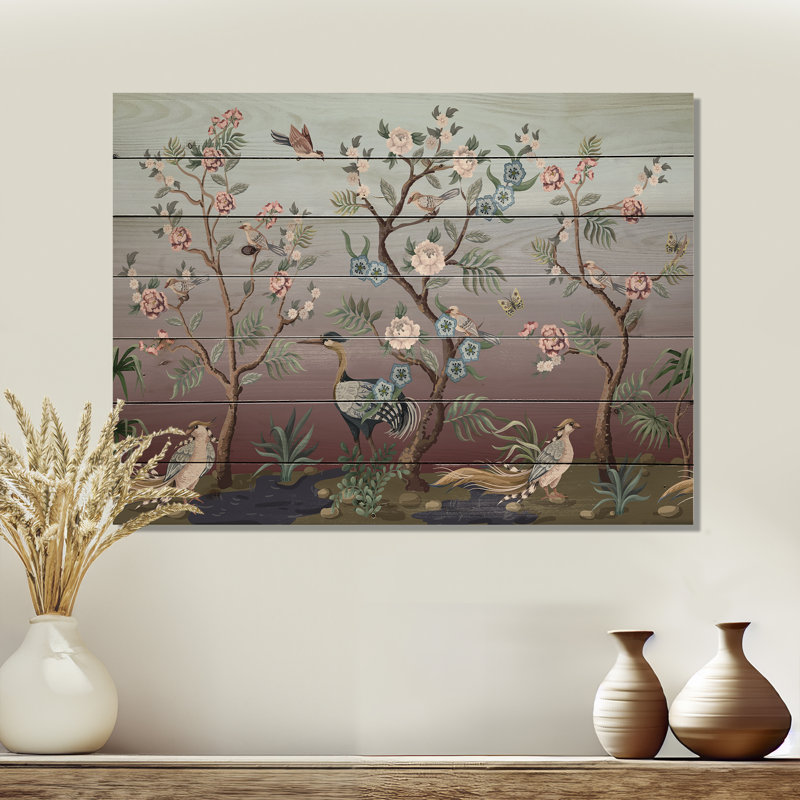 " Chinoiserie With Birds And Peonies XI " Painting Print, 10" H x 20" W x 0.78" D