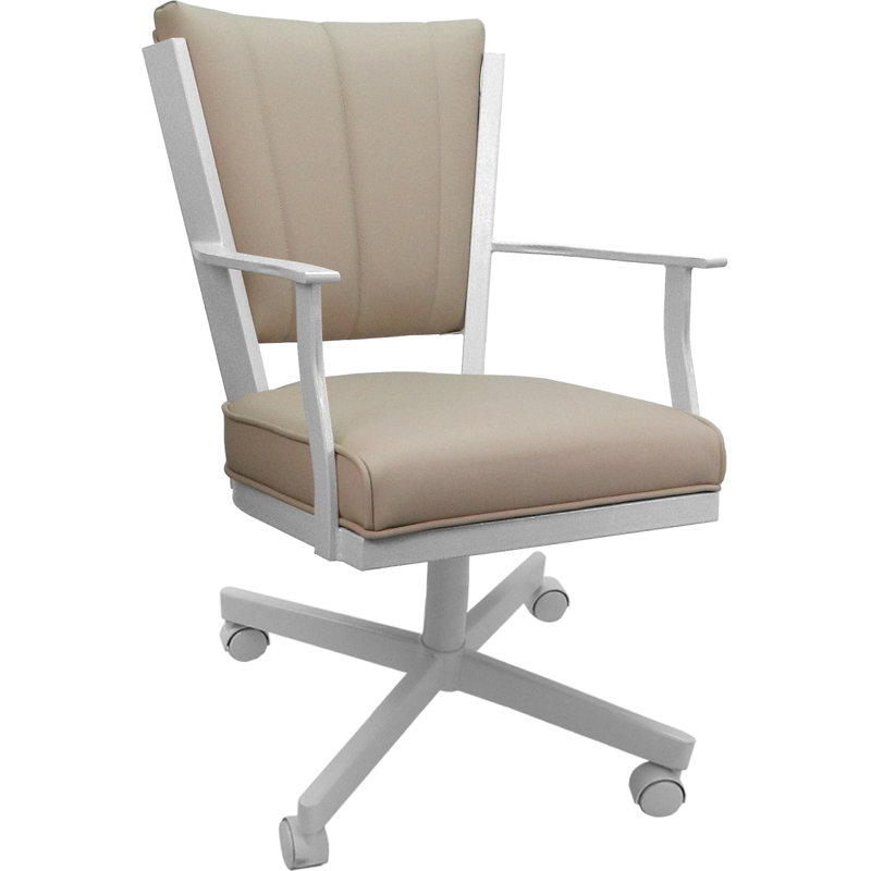 Leather Dining Caster Chair Swivel Tilt, Tan, White