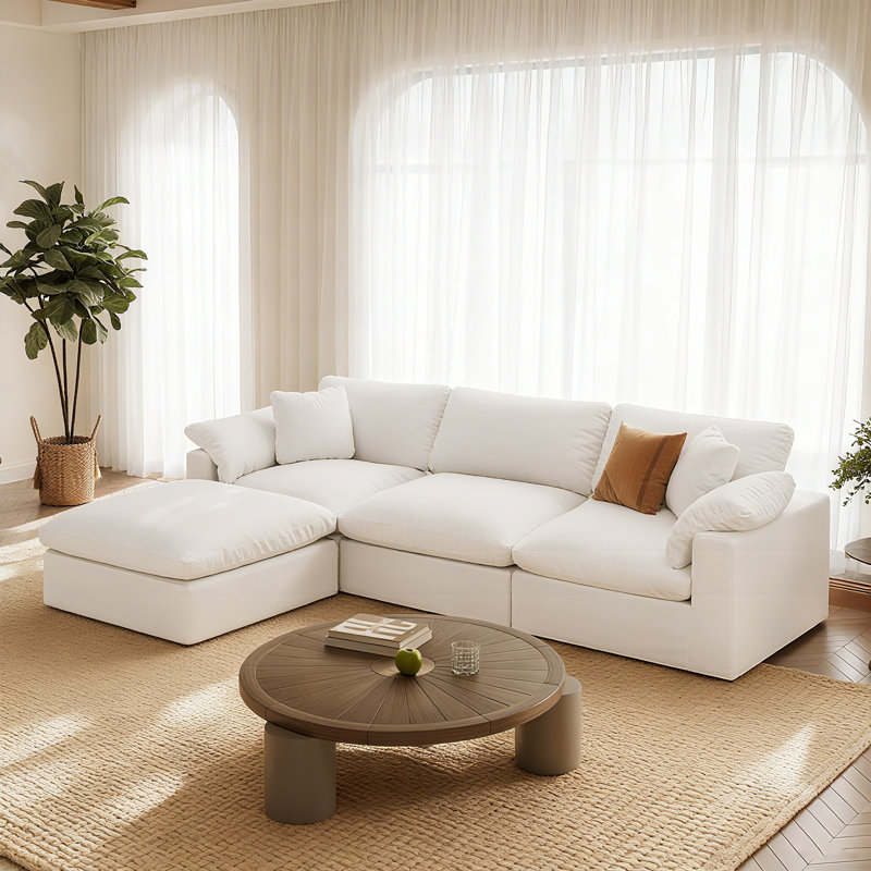 Canapé-lit modulaire surdimensionné blanc de 110,8 po, canapé modulaire surdimensionné confortable pour le salon, canapé modulaire en L avec housses de canapé amovibles lavables, siège profond à 3 places avec repose-pieds