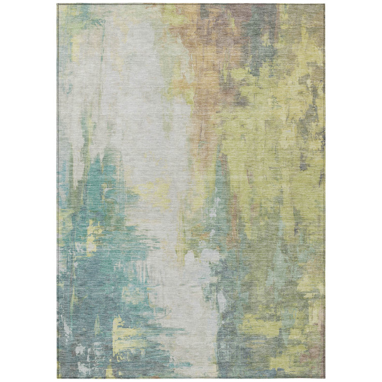 Machine Washable Indoor/Outdoor Xhevrie Seafoam Rug