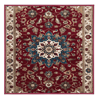Tapis rouge Tabriz lavable à la machine