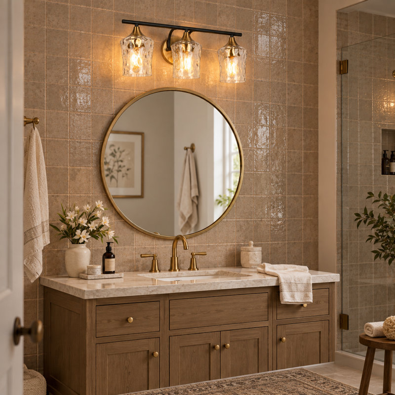  3 -Light Dimmable Vanity Light, Hammered Glass