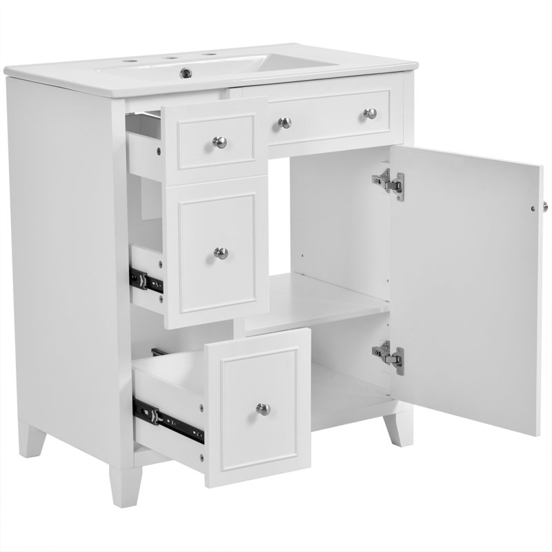 Ensemble de meuble-lavabo simple 30,2 po avec dessus en céramique Toyka, Blanc