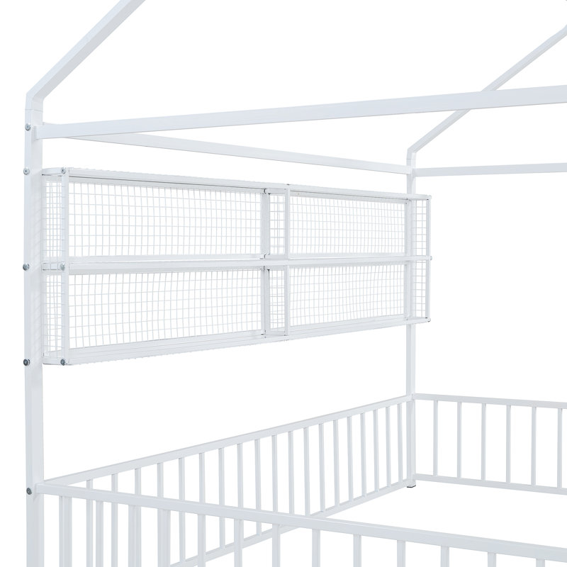 Structure de lit en métal avec bureau, tablettes, prises de courant et ports USB