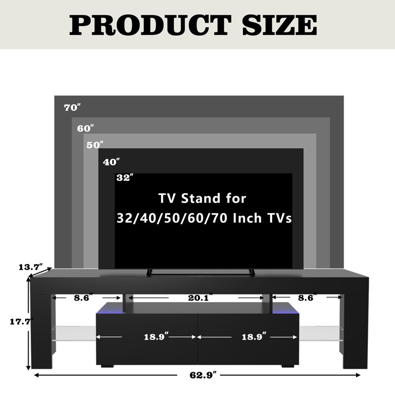 Manjesh  63'' Media Console, TV Stand for TV up to 70",Entertainment Center with LED Lights