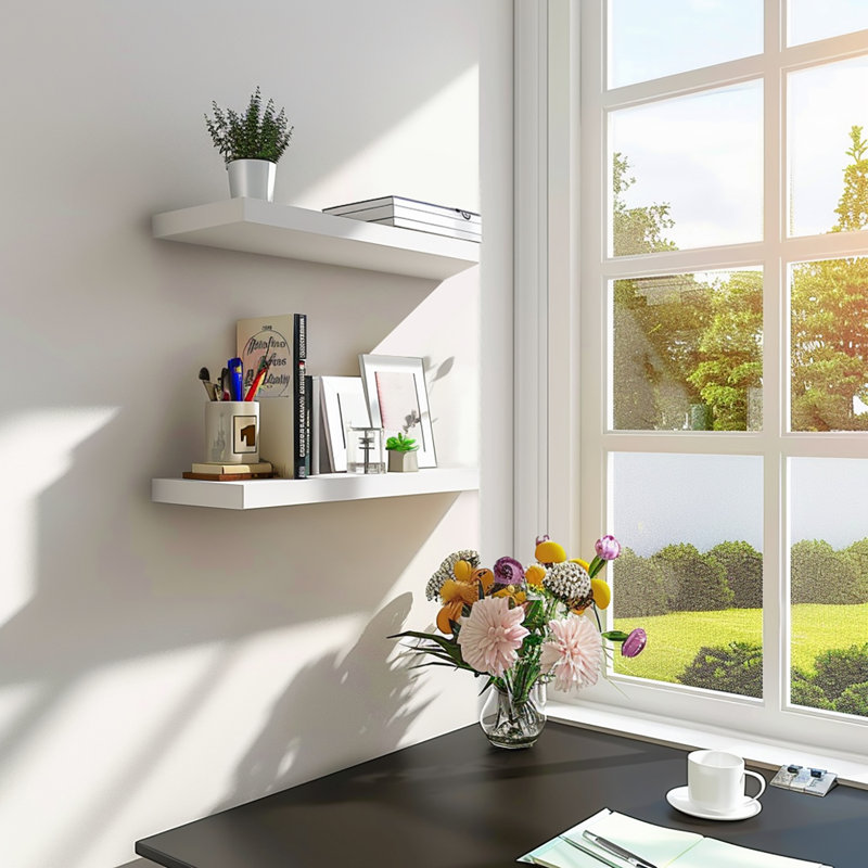 15" W x 5.5" D Floating Shelves Set with Invisible Wall Mount Bracket, White