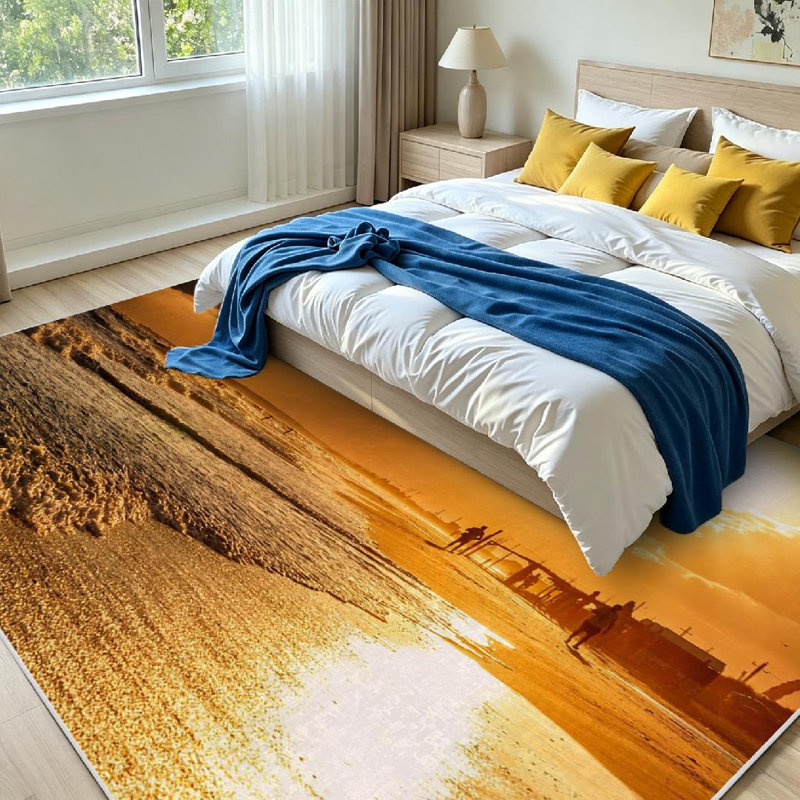 Tapis noir lavable à la machine magnifique, Rectangle 79 po x 118 po