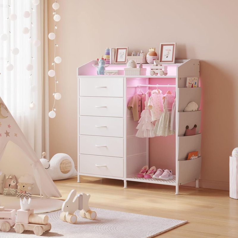 Commode haute moderne avec support à DEL - Organisateur de rangement combiné pour garde-robe pour chambre à coucher