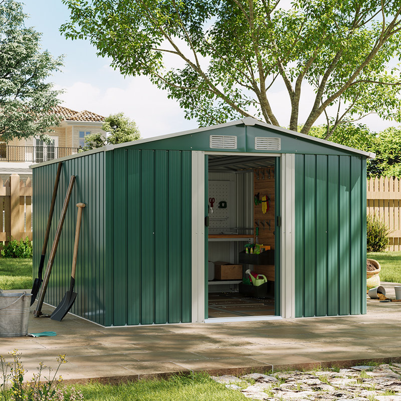 Ajay 8ft. W x 10ft. D Metal Apex Tool Shed, Dark Green