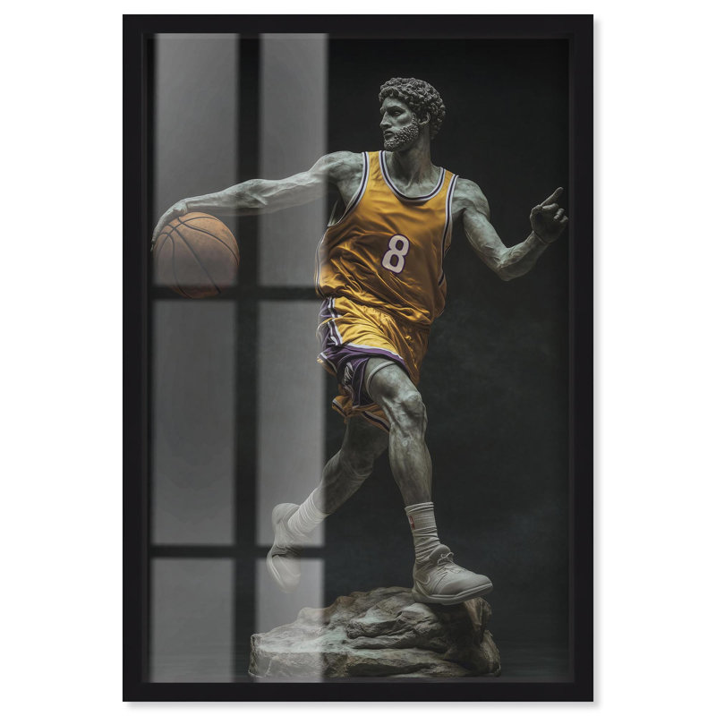 «Basketball Sculpture», uniforme jaune, boîte aux ombres, impression, art mural par Art Remedy, H 16 po x l 11 po, Noir
