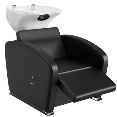  Ensemble de chaise et bol de shampooing confortable pour le salon, chaises de shampooing noires avec repose-pieds réglable et lavabo en céramique, chaise de shampooing pour la maison, capacité de poids de 550 lb