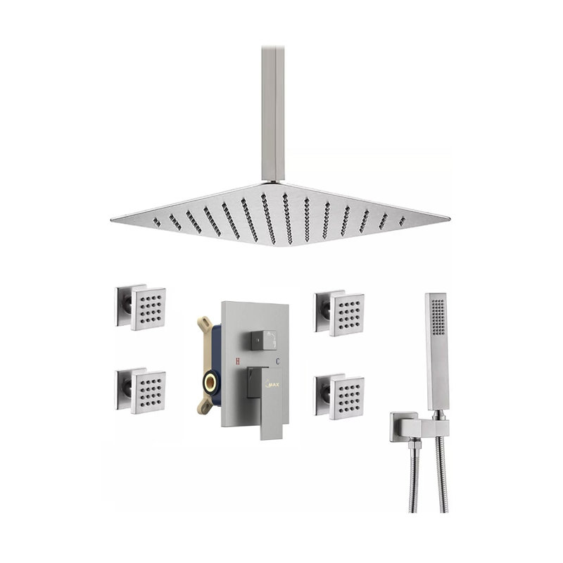Système de douche complet fixé au plafond avec valve brute