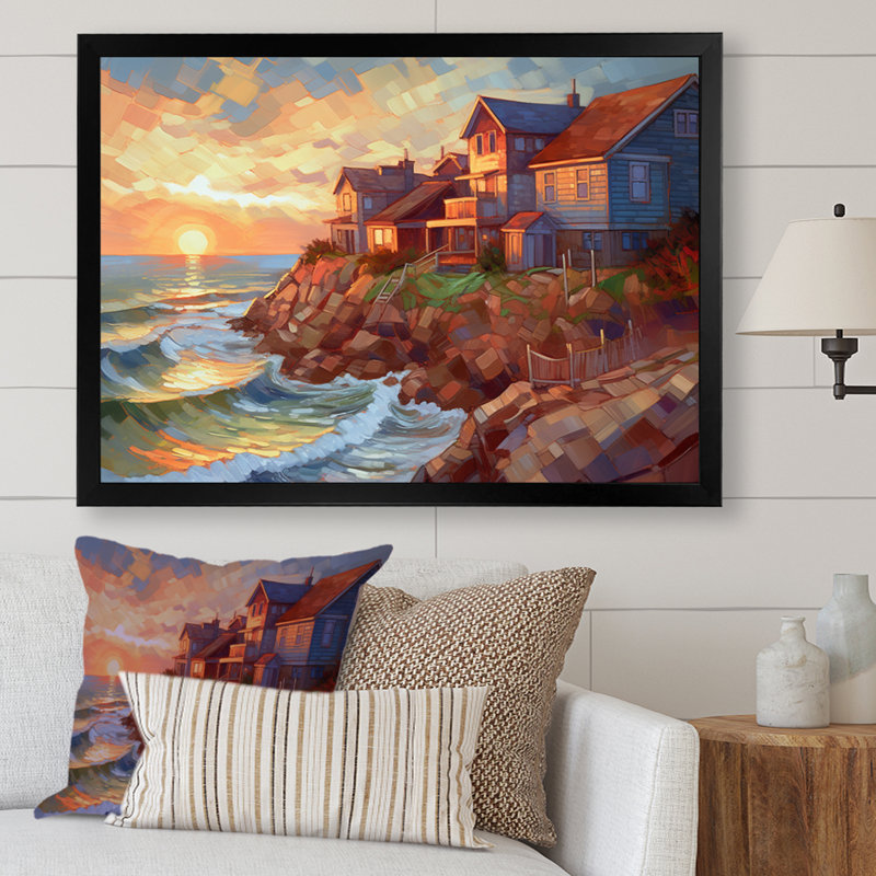 «Seaside Village Dream II», reproduction sur toile, Cadre photo noir, H 12 po x l 20 po x P 1 po