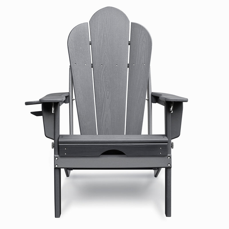 Folding Outdoor Adirondack Chair With Ottoman,HDPE All-Weather Folding Fire Pit Chair,  Ergonomic Design Patio Lawn Chair For Outside Deck Garden Backyardf Balcony,Grey