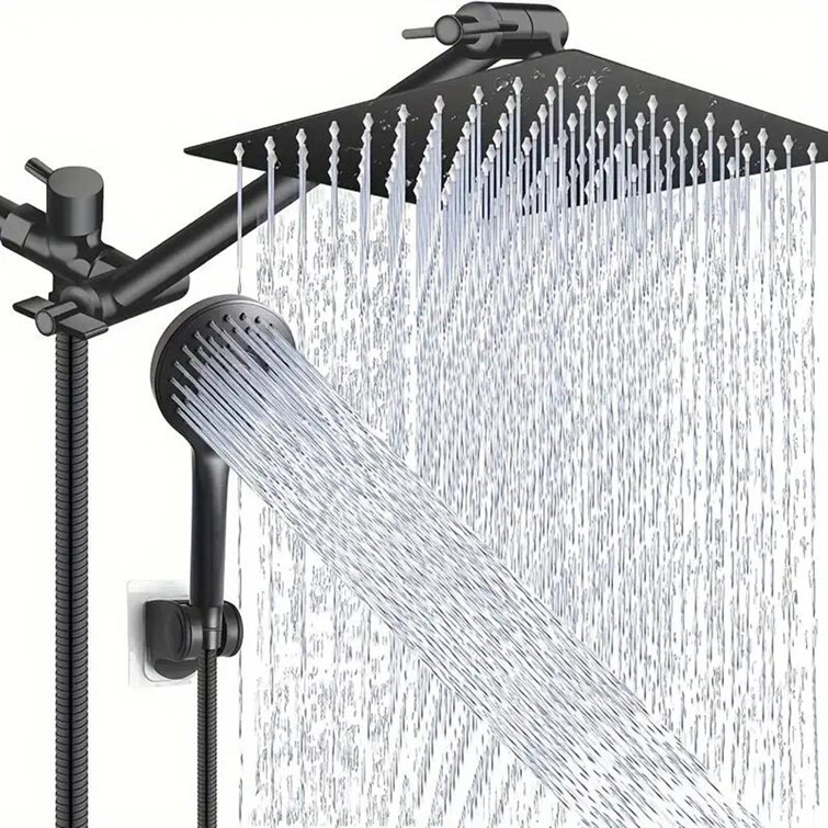 Shower Head Combo 12Inch High Pressure Rain Shower Head with 11 Inch Adjustable Extension Arm and 3 Settings Handheld Shower Head Combo with Long Hose