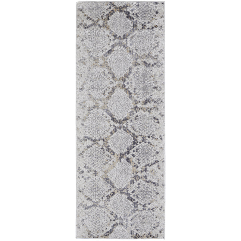 Geometric Area Rug in Gray, Runner 3' x 10'