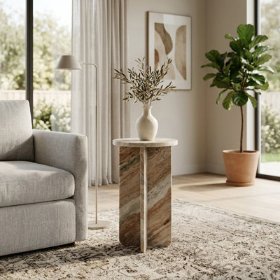 Kirean Marble Side Table - Elegant End Table for Living Room, Bedroom, or Office