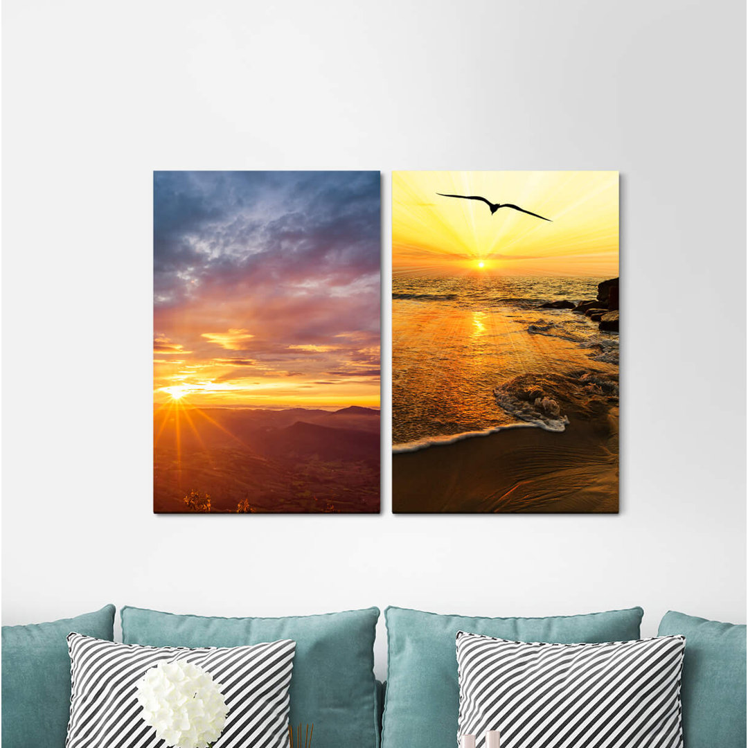 2-tlg. Leinwandbilder-Set - Fotografie „Mountains Horizon Distance Sea Bird Freedom”