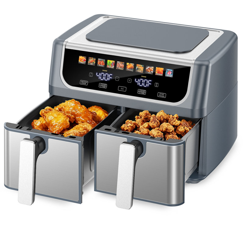 Touch Dual Air Fryer With Shake Reminder For The Crispy And Low-Calorie Meals, Gray