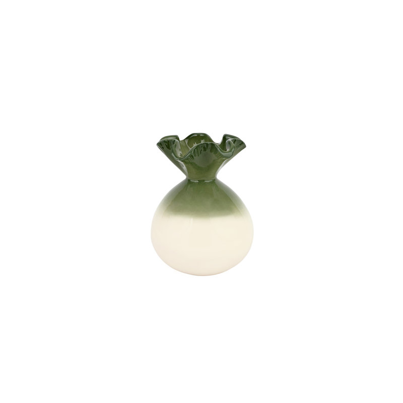 Casa Handmade Terra Bianca Table Vase, White/Sage Green