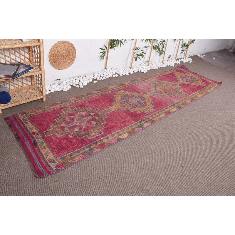 Tapis de couloir 2,9 x 10,6 pi, tapis marocain, tapis rétro, tapis rose antique, tapis tissé à la main, tapis turcs