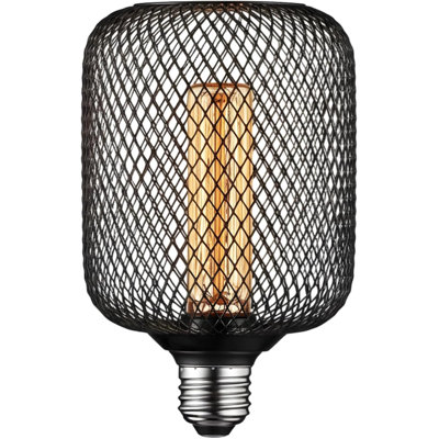 Decorative Light Bulb Rose Gold Metal Cage Cylinder LED E27 Base 5W (Equivalent 50W) Dimmable 2200K Warm White Vintage Edison Home Kitchen Restaurant Lighting - 230V