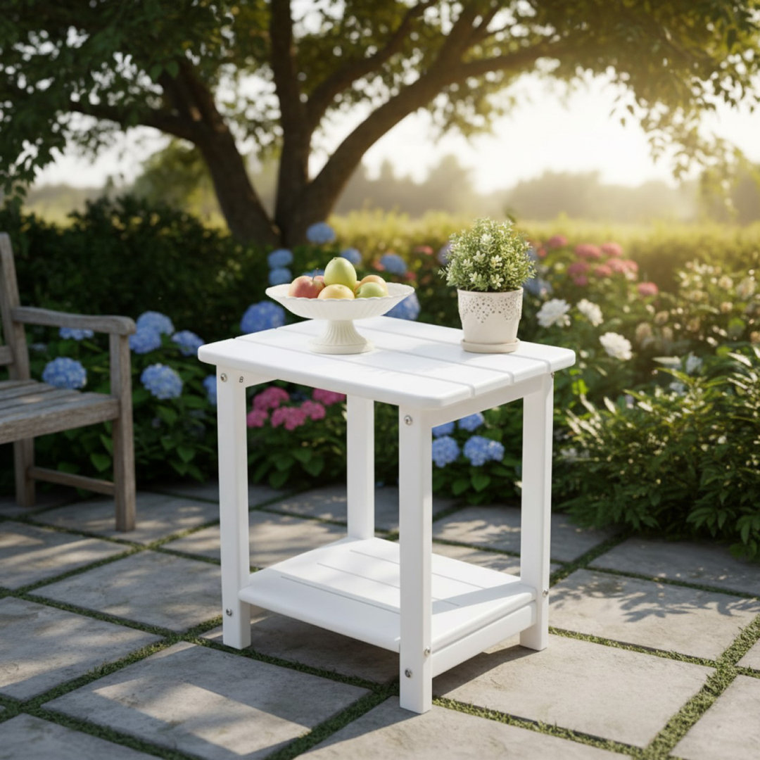 Outdoor Side Table 16.5" Square 2-Tier Patio Table With Weatherproof HDPE Material