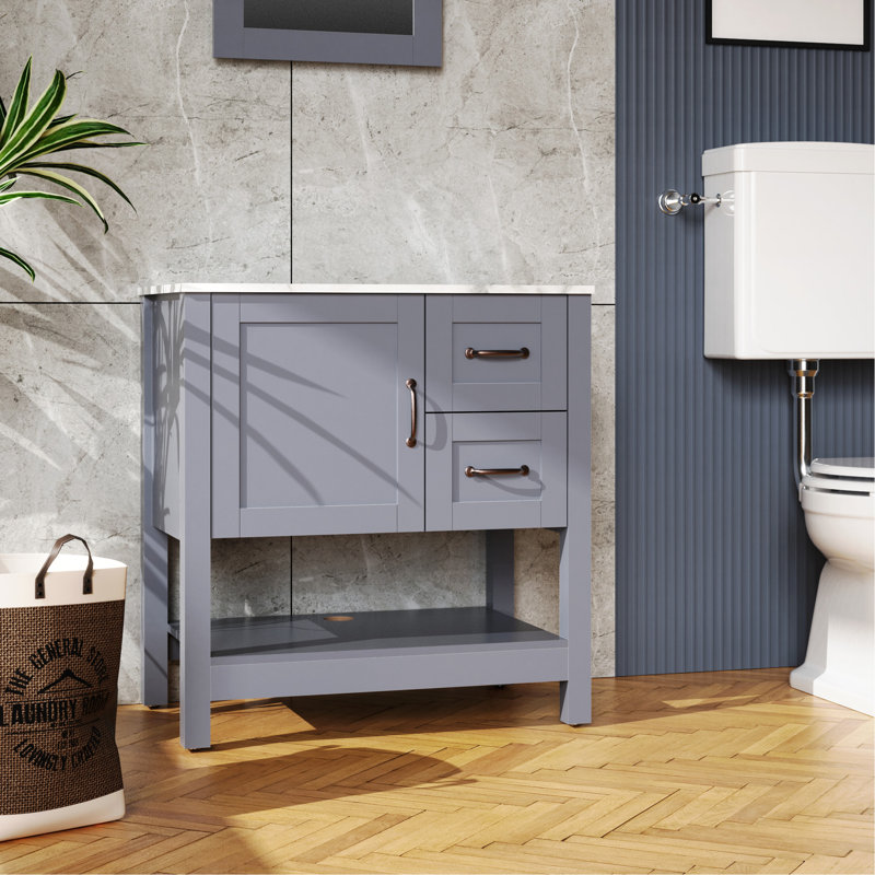 Meuble-lavabo gris 30 po avec miroir et plateau seulement