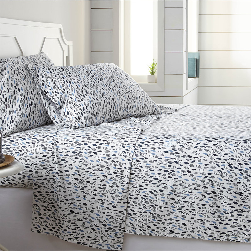 Southshore Fine Linens Botanical Leaves Sheet Set in White and Blue, 100 GSM Double-Brushed Microfiber Botanical Print with 14-Inch Deep Pocket, 1 Flat Sheet, 1 Fitted Sheet and 1 Pillowcase, Twin