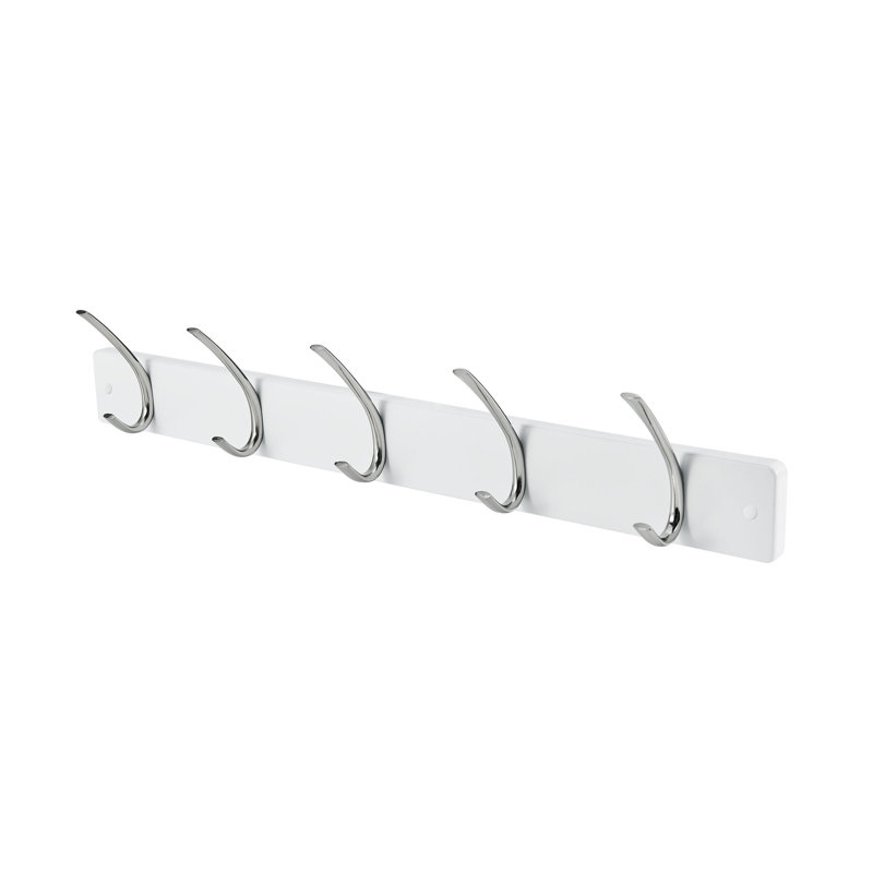 White Wall Mounted Coat Rack with 5 Metal Hooks